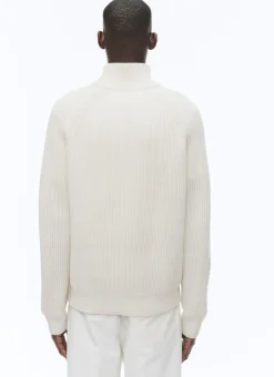 Fursac Wool Ribbed Sweater With Zipped-Rollneck Ecru Discount
