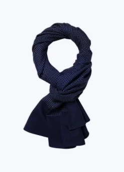 Fursac Wool Scarf With Polka Dots Midnight Blue New