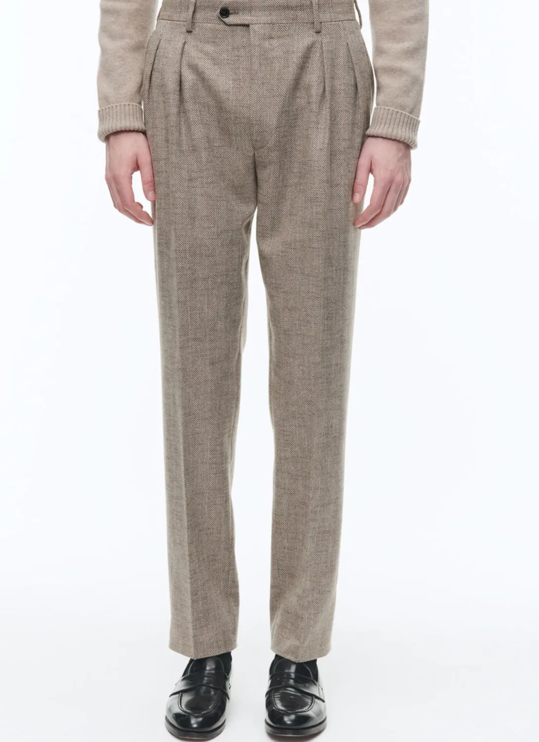 Fursac Wool Straight Trousers With Herringbone String-Like Beige - Herringbone Pattern Sale