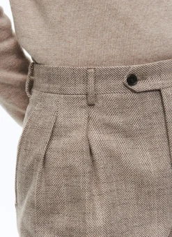Fursac Wool Straight Trousers With Herringbone String-Like Beige - Herringbone Pattern Sale