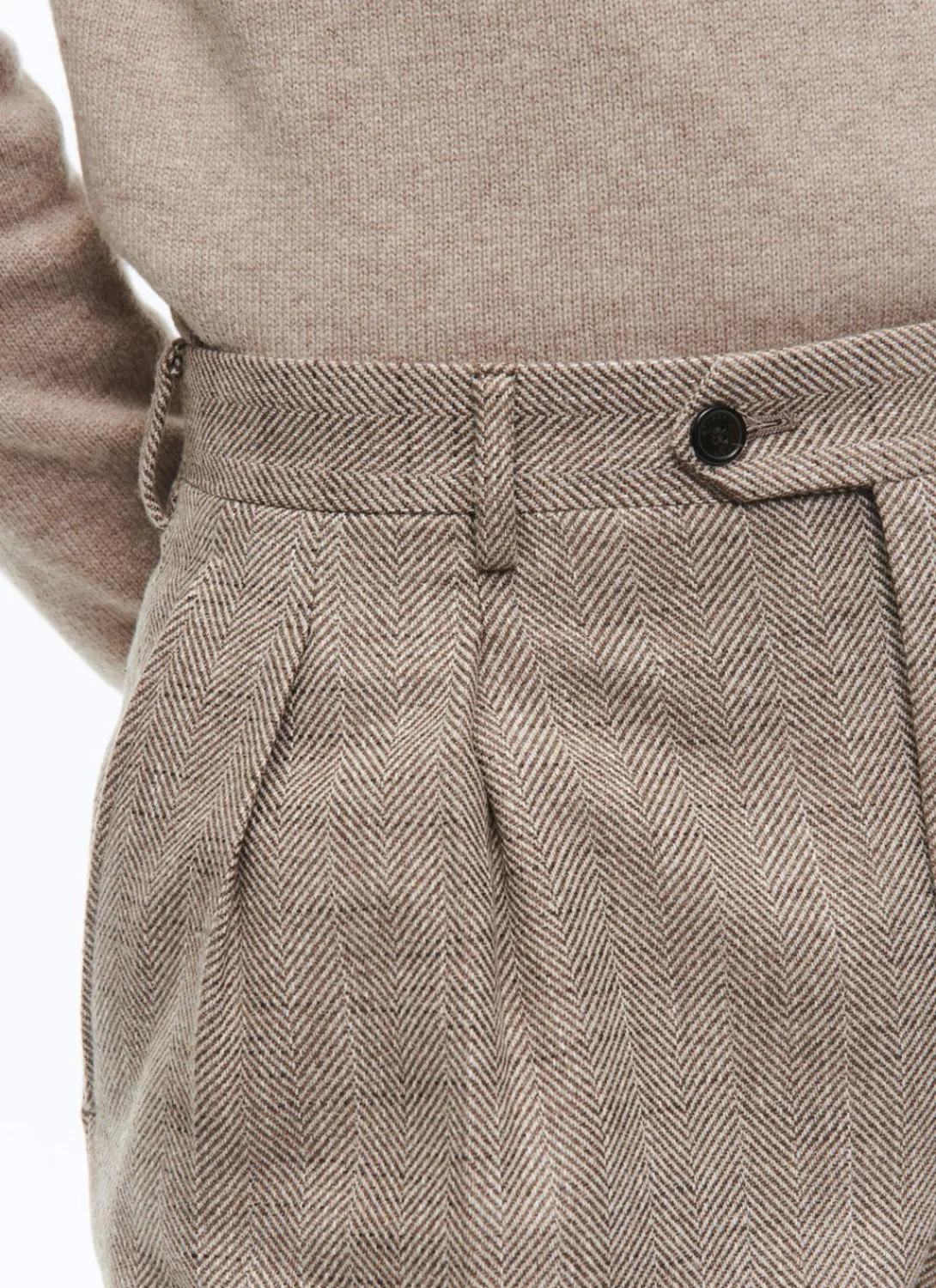 Fursac Wool Straight Trousers With Herringbone String-Like Beige - Herringbone Pattern Sale
