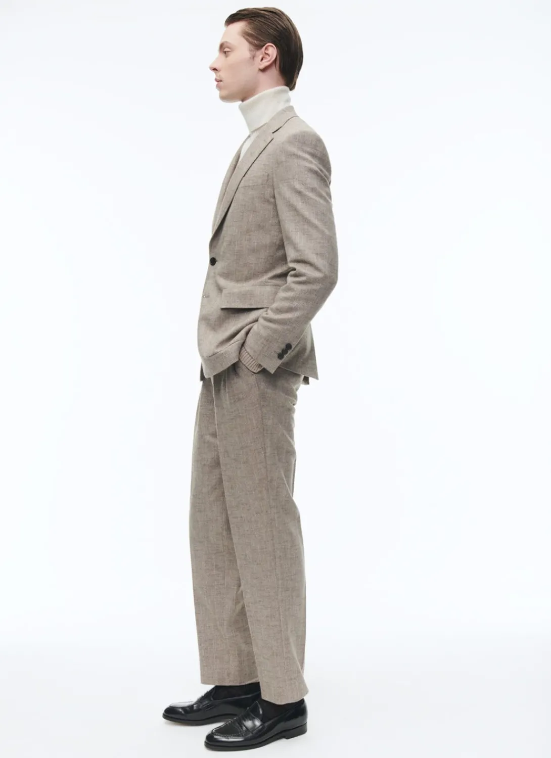 Fursac Wool Straight Trousers With Herringbone String-Like Beige - Herringbone Pattern Sale