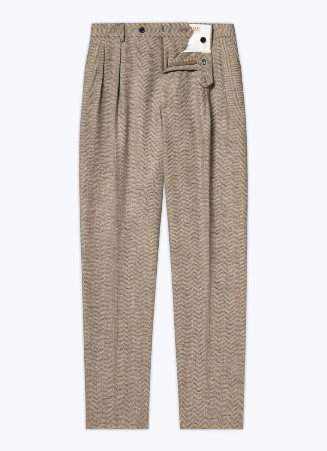 Fursac Wool Straight Trousers With Herringbone String-Like Beige - Herringbone Pattern Sale