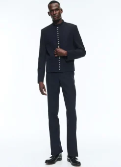 Fursac Wool Suit With Officer Collar Navy Blue Online