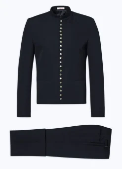 Fursac Wool Suit With Officer Collar Navy Blue Online