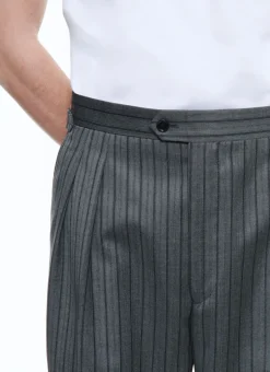 Fursac Wool Twill Striped Pleated Trousers Ash Grey Sale
