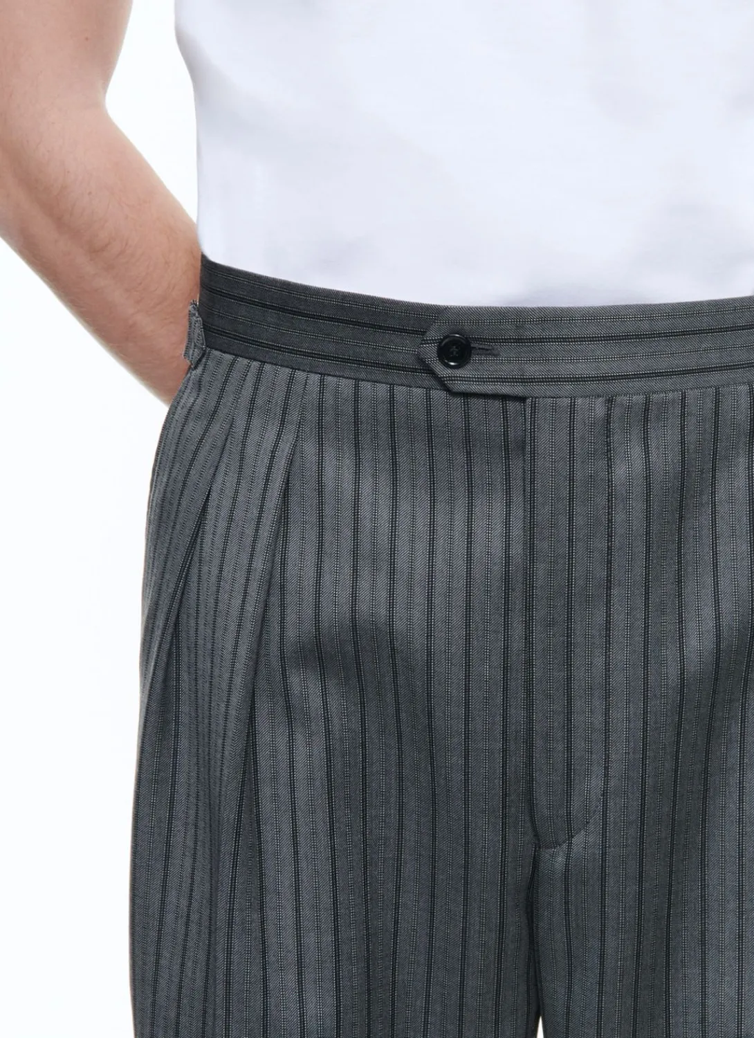 Fursac Wool Twill Striped Pleated Trousers Ash Grey Sale