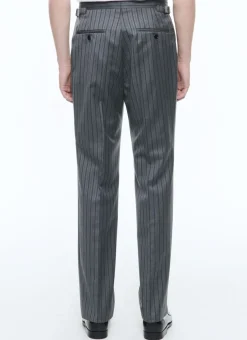 Fursac Wool Twill Striped Pleated Trousers Ash Grey Sale