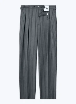 Fursac Wool Twill Striped Pleated Trousers Ash Grey Sale
