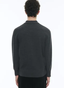 Fursac Wool Zipped Collar Polo Sweater Dark Flecked Grey Fashion